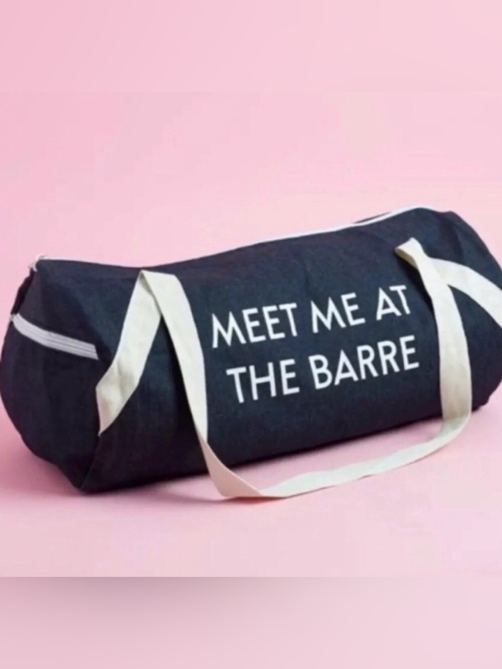 NEW Meet Me At The Barre Denim Duffel Bag Zip Up Pockets Gym Exercise
